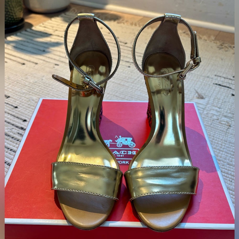 Coach Sharrin Mirror Metallic Wedge in Gold - Picture 4 of 6